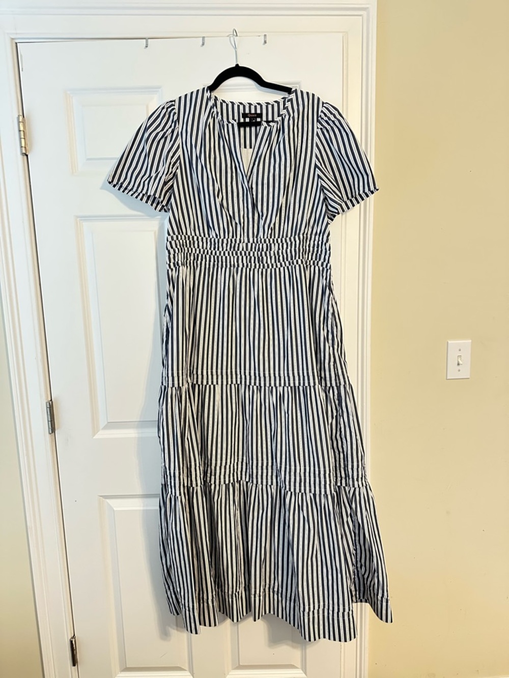 Quince Navy and White Striped Maxi Dress